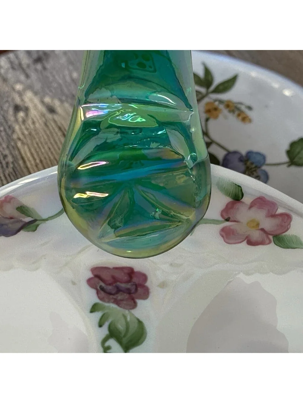 Fenton Glass Iridescent Spanish Lace Floral Hand Painted Mini Basket Signed